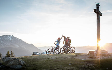 Mountainbikers on top of a mountain